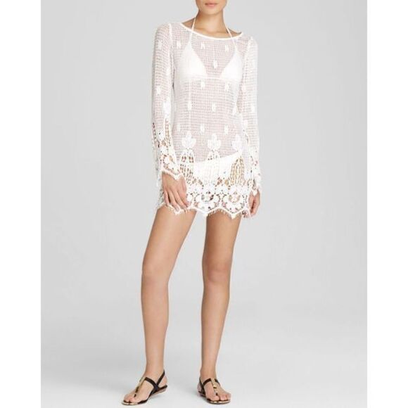 Tt Beach Wanderlust Dress Cover up Ivory Cream Lace Boho Hippie Size Medium - Picture 1 of 11